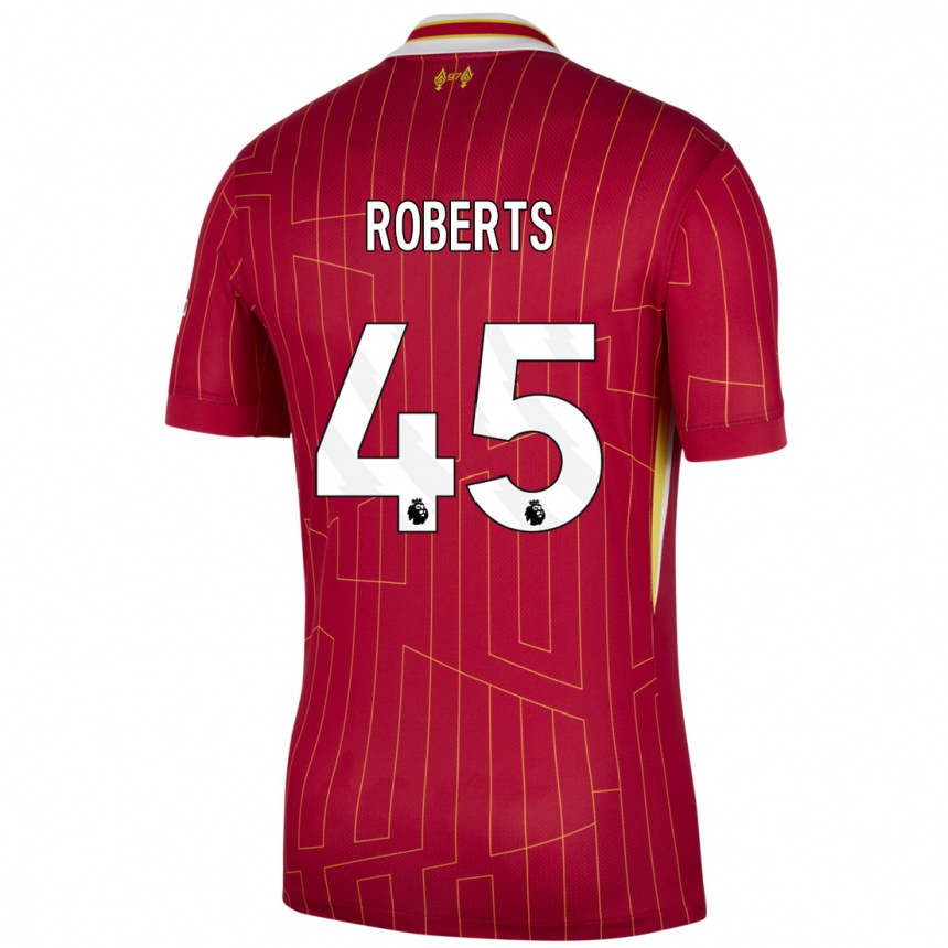 Niño Fútbol Camiseta Iwan Roberts #45 Rojo Amarillo Blanco 1ª Equipación 2024/25 Argentina