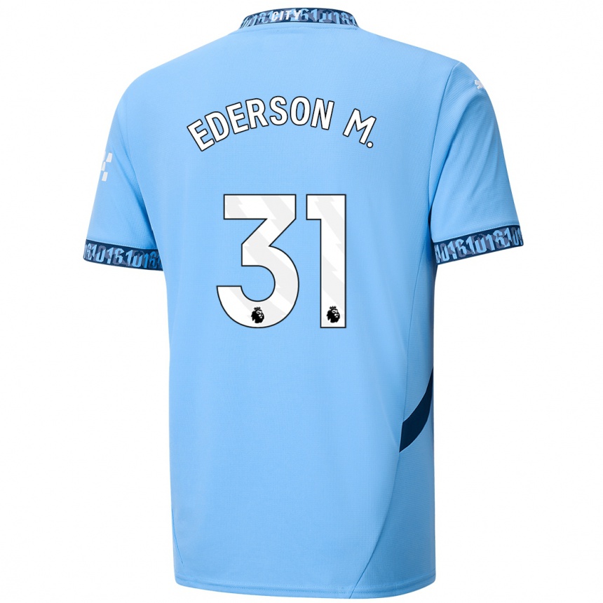 Niño Fútbol Camiseta Ederson Moraes #31 Azul Marino 1ª Equipación 2024/25 Argentina