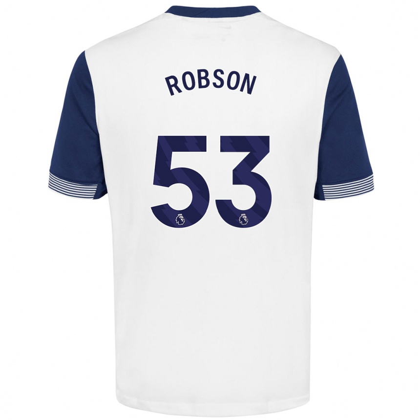 Niño Fútbol Camiseta Max Robson #53 Blanco Azul 1ª Equipación 2024/25 Argentina