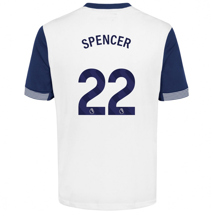 Niño Fútbol Camiseta Rebecca Spencer #22 Blanco Azul 1ª Equipación 2024/25 Argentina