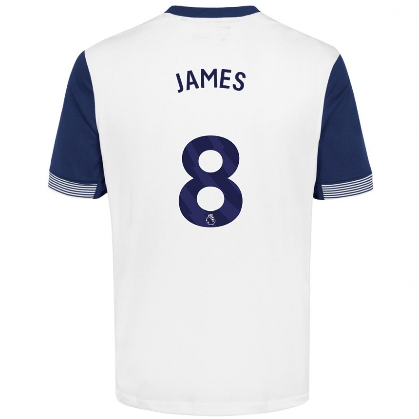 Niño Fútbol Camiseta Angharad James #8 Blanco Azul 1ª Equipación 2024/25 Argentina