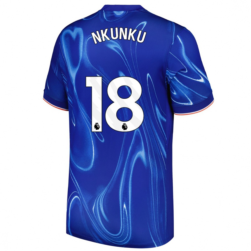 Niño Fútbol Camiseta Christopher Nkunku #18 Azul Blanco 1ª Equipación 2024/25 Argentina