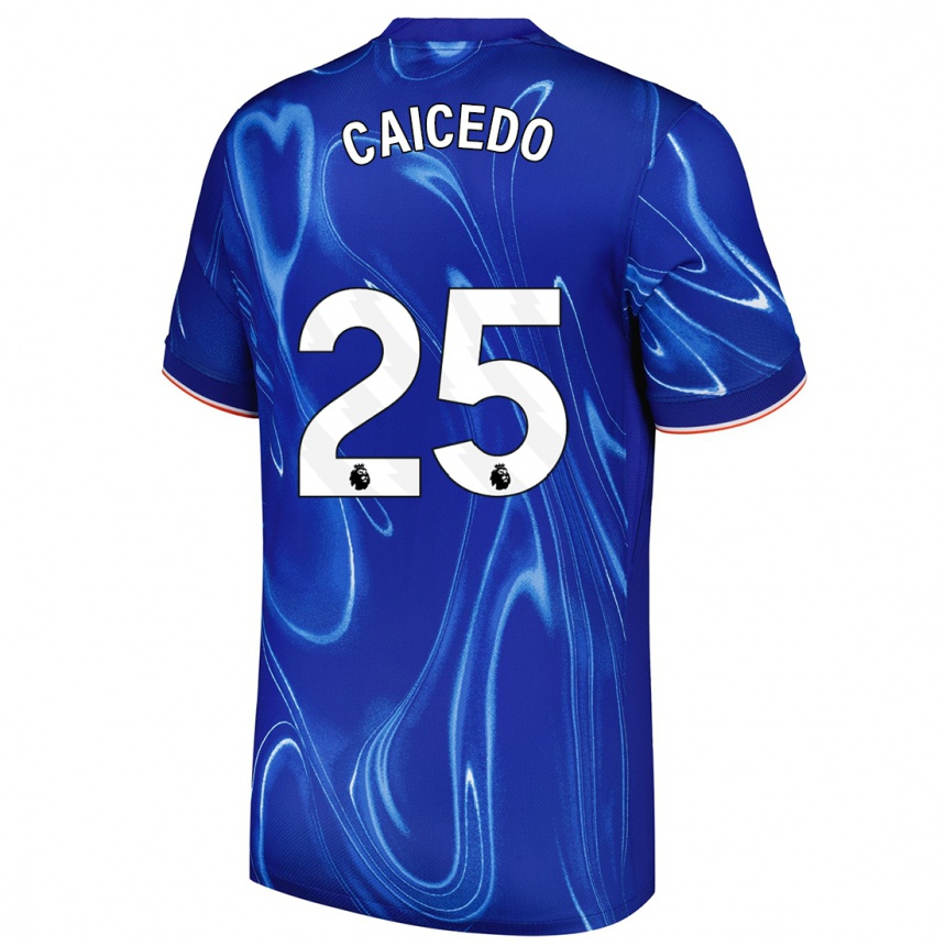 Niño Fútbol Camiseta Moisés Caicedo #25 Azul Blanco 1ª Equipación 2024/25 Argentina