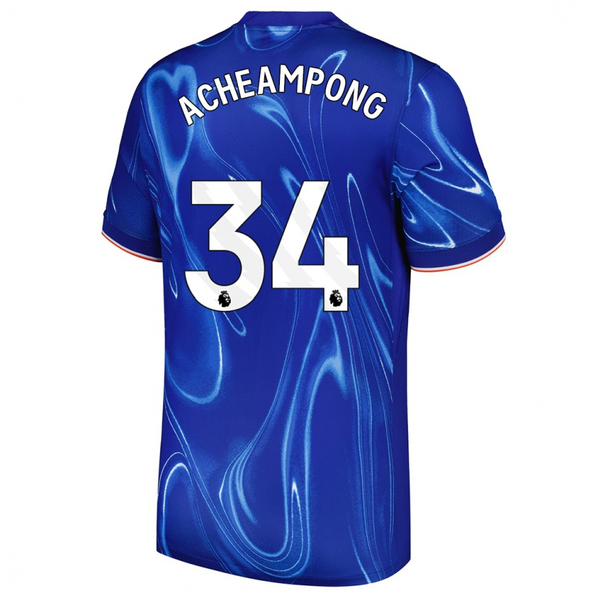 Niño Fútbol Camiseta Josh Acheampong #34 Azul Blanco 1ª Equipación 2024/25 Argentina