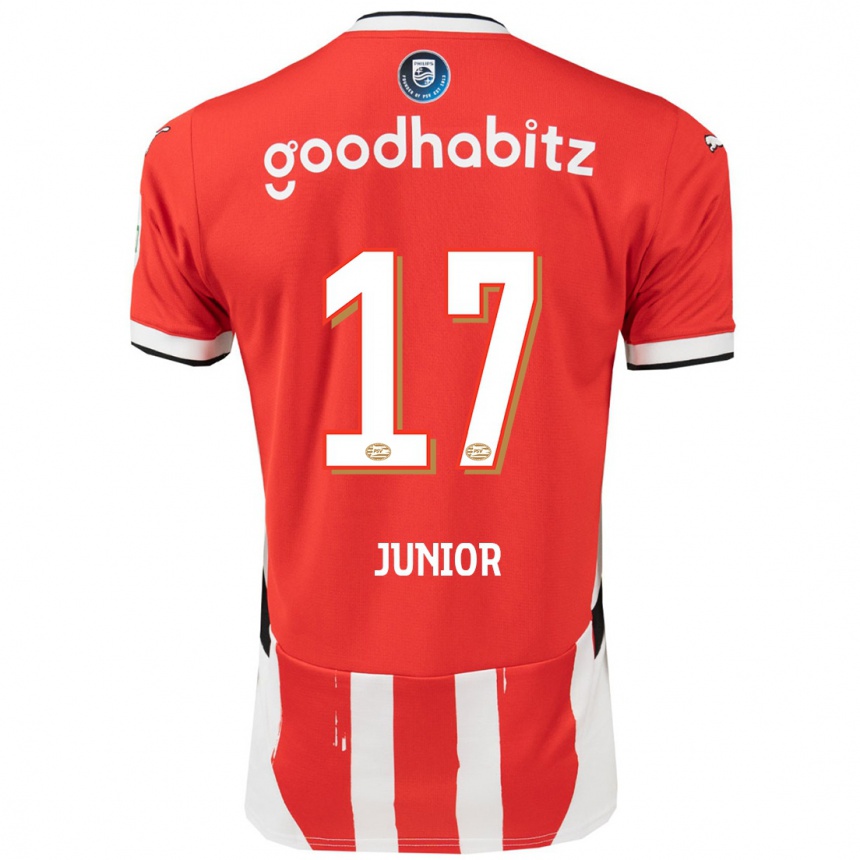 Niño Fútbol Camiseta Mauro Júnior #17 Rojo Blanco 1ª Equipación 2024/25 Argentina