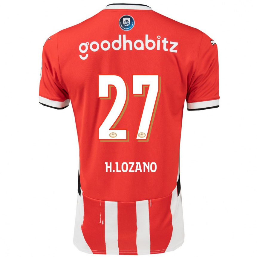 Niño Fútbol Camiseta Hirving Lozano #27 Rojo Blanco 1ª Equipación 2024/25 Argentina