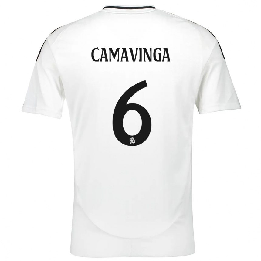 Niño Fútbol Camiseta Eduardo Camavinga #6 Blanco 1ª Equipación 2024/25 Argentina