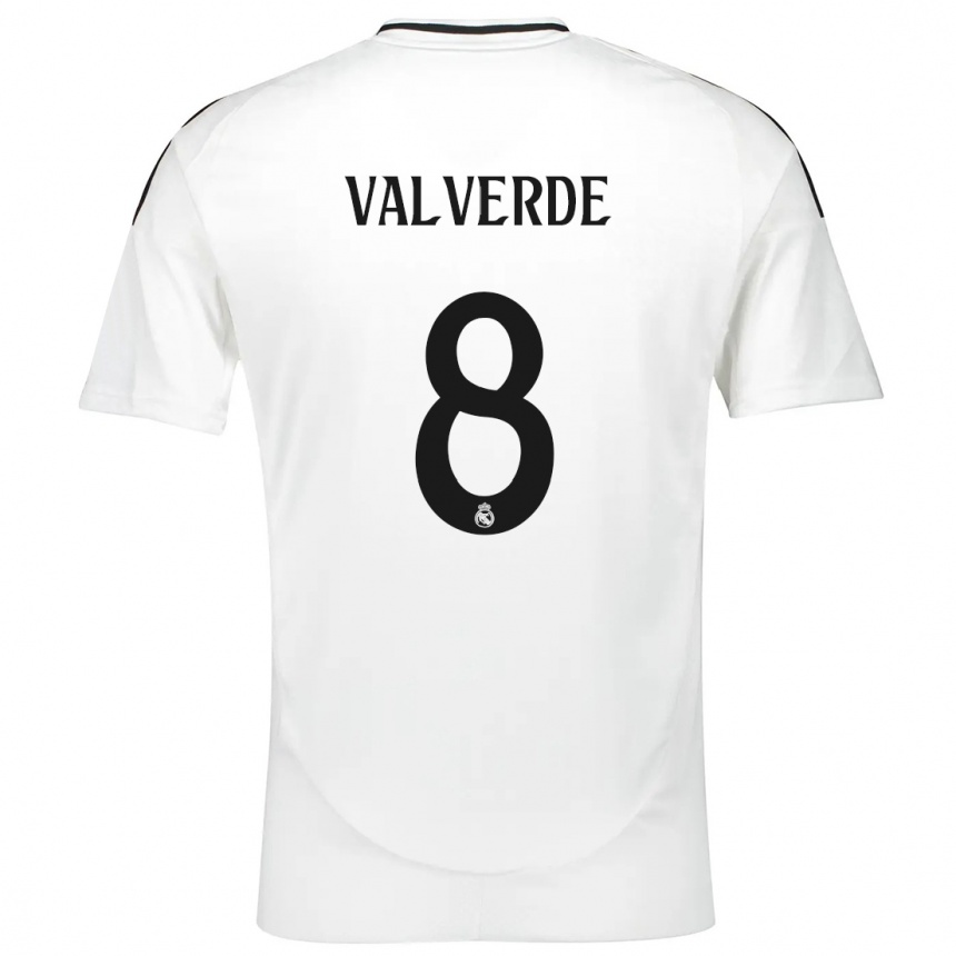 Niño Fútbol Camiseta Federico Valverde #8 Blanco 1ª Equipación 2024/25 Argentina