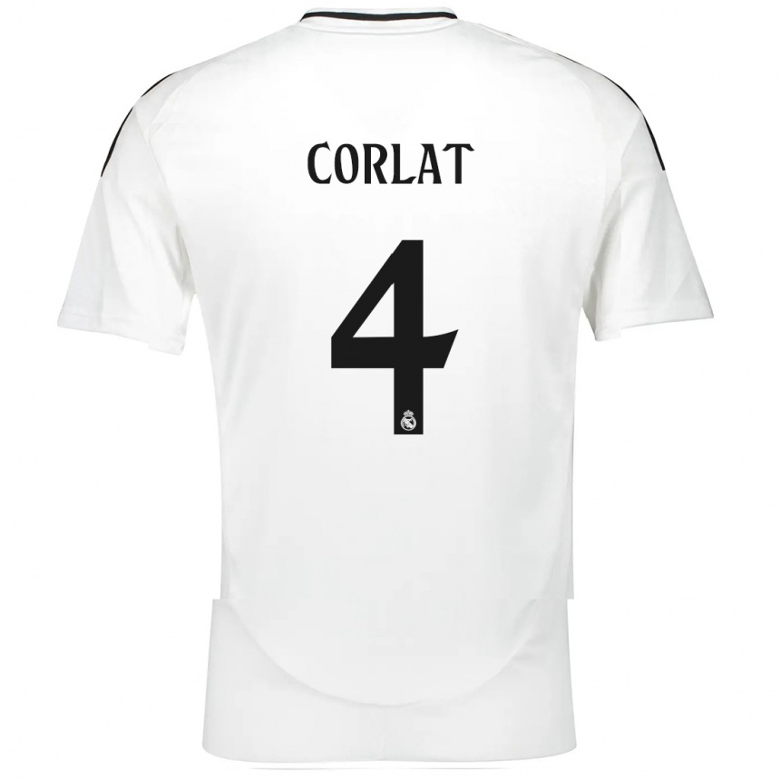 Niño Fútbol Camiseta Edu Corlat #4 Blanco 1ª Equipación 2024/25 Argentina