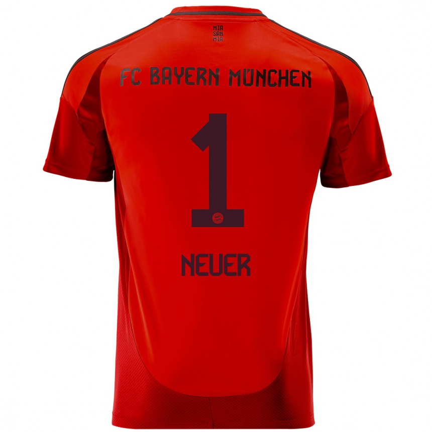 Niño Fútbol Camiseta Manuel Neuer #1 Rojo 1ª Equipación 2024/25 Argentina