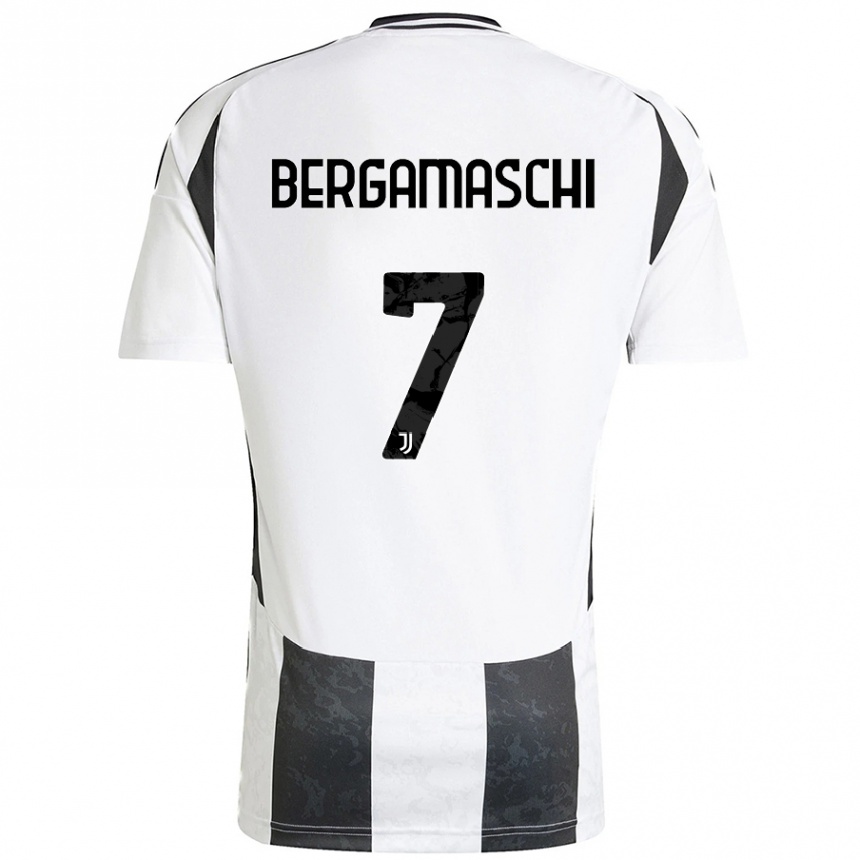 Niño Fútbol Camiseta Valentina Bergamaschi #7 Blanco Negro 1ª Equipación 2024/25 Argentina