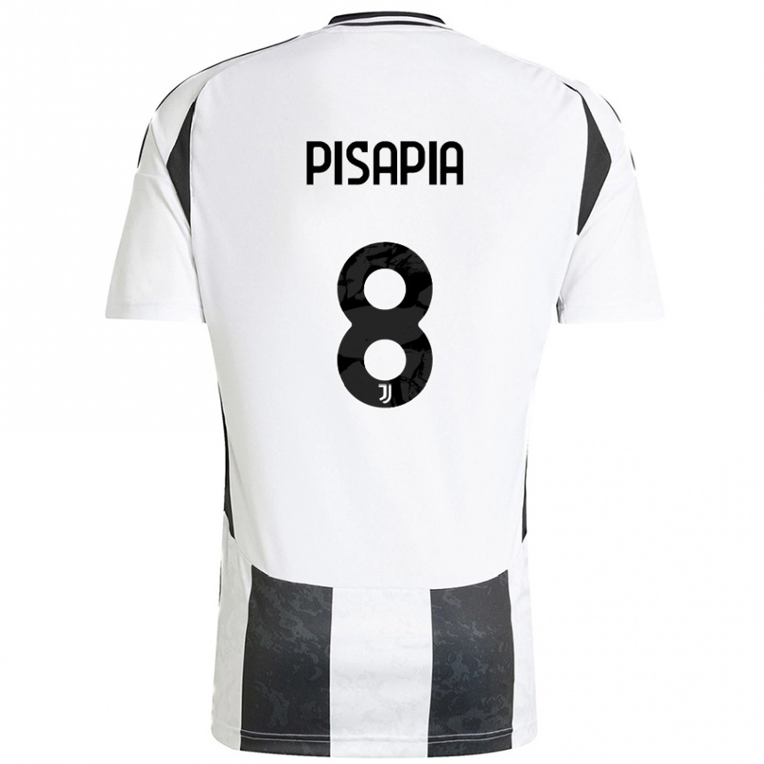 Niño Fútbol Camiseta Luciano Pisapia #8 Blanco Negro 1ª Equipación 2024/25 Argentina