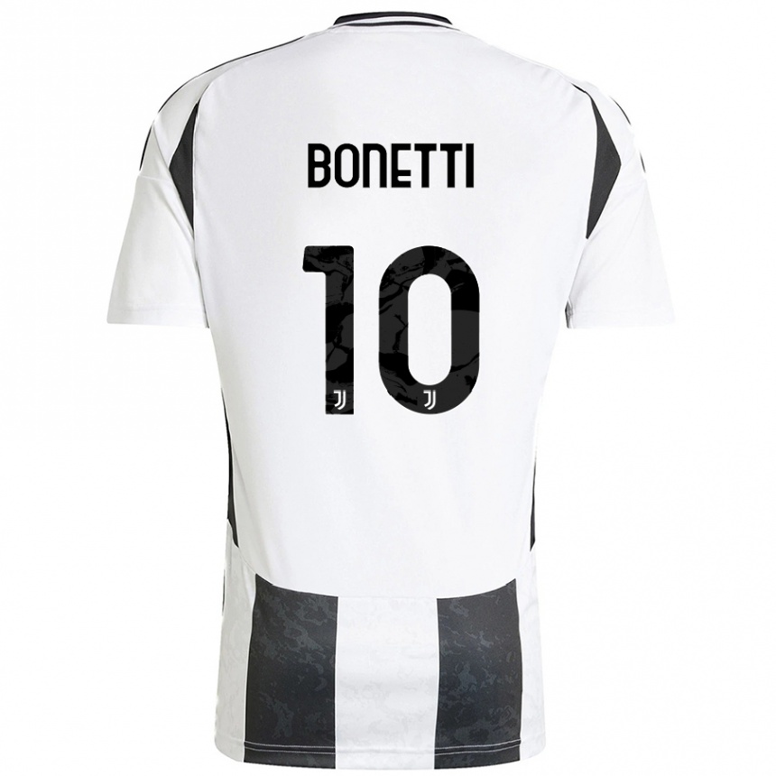 Niño Fútbol Camiseta Andrea Bonetti #10 Blanco Negro 1ª Equipación 2024/25 Argentina