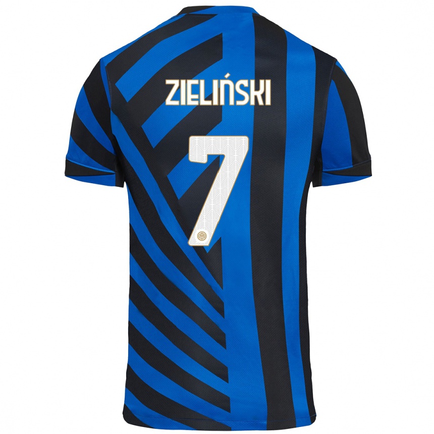 Niño Fútbol Camiseta Piotr Zielinski #7 Azul Negro 1ª Equipación 2024/25 Argentina