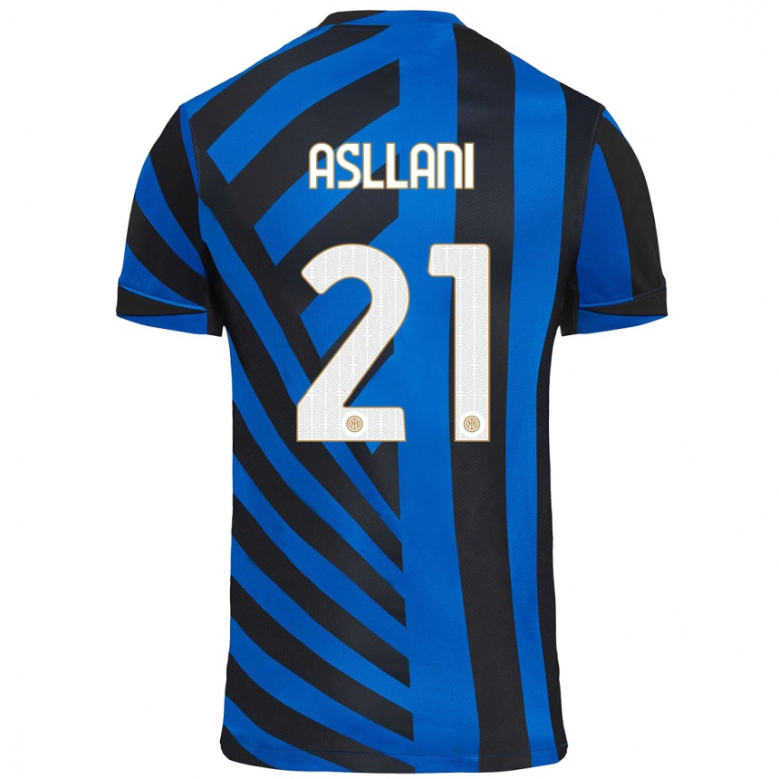 Niño Fútbol Camiseta Kristjan Asllani #21 Azul Negro 1ª Equipación 2024/25 Argentina