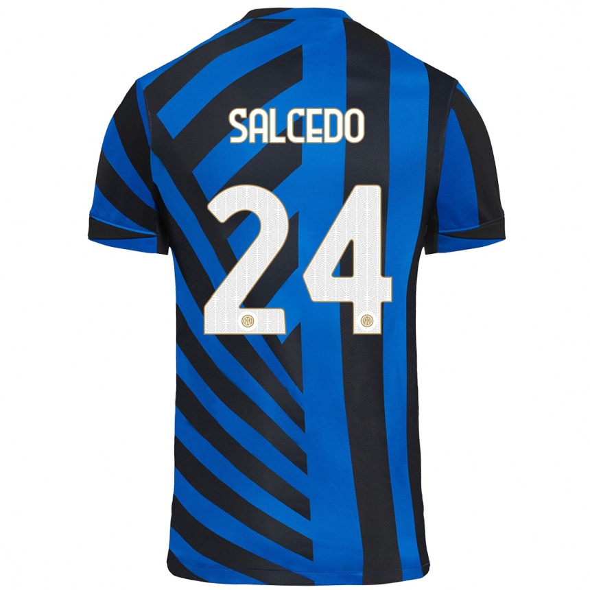 Niño Fútbol Camiseta Eddie Salcedo #24 Azul Negro 1ª Equipación 2024/25 Argentina