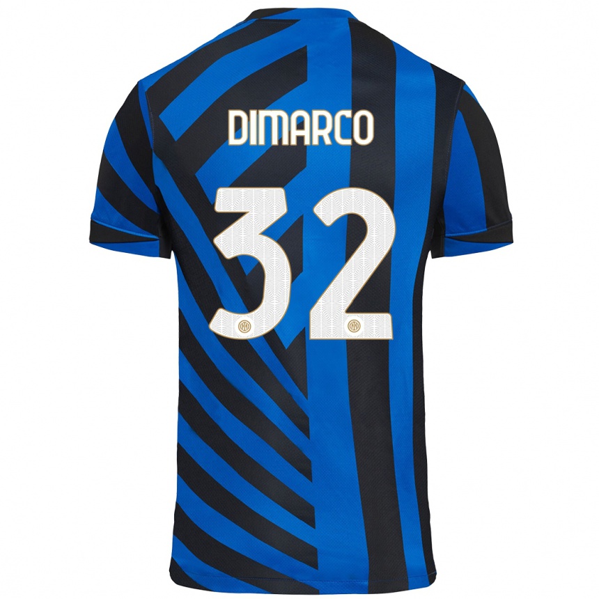 Niño Fútbol Camiseta Federico Dimarco #32 Azul Negro 1ª Equipación 2024/25 Argentina