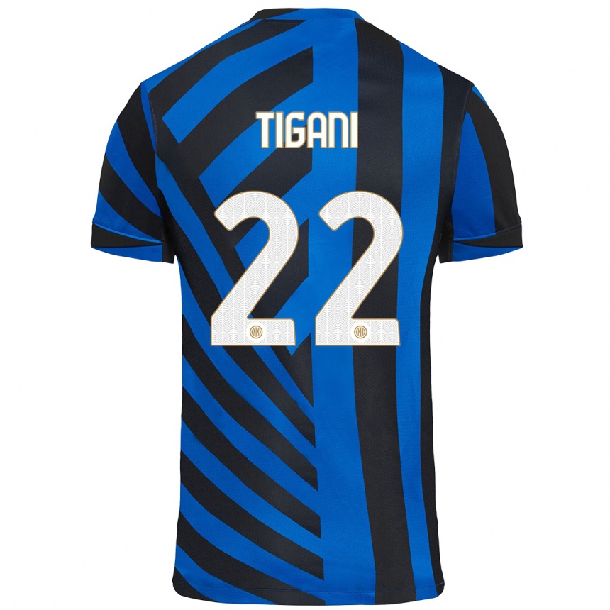 Niño Fútbol Camiseta Edoardo Tigani #22 Azul Negro 1ª Equipación 2024/25 Argentina