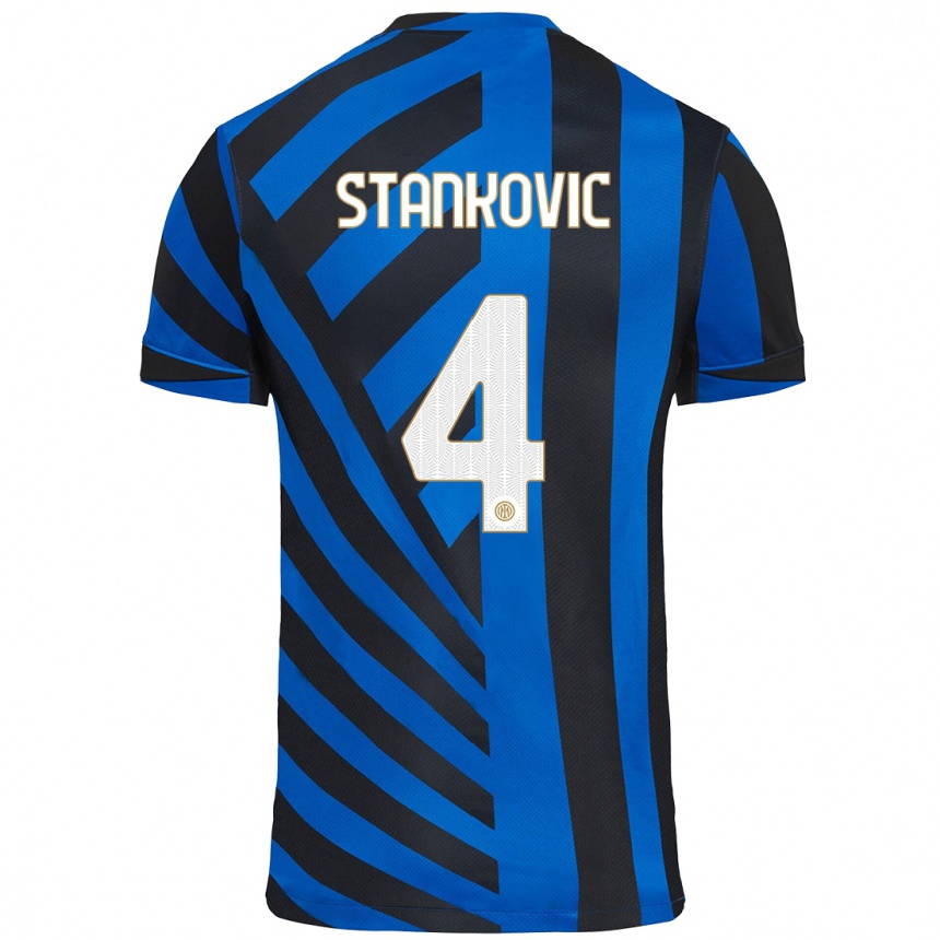 Niño Fútbol Camiseta Aleksandar Stankovic #4 Azul Negro 1ª Equipación 2024/25 Argentina