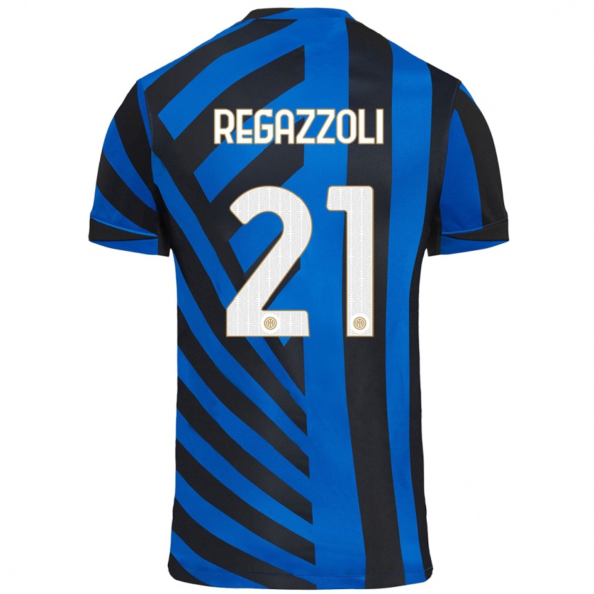 Niño Fútbol Camiseta Alice Regazzoli #21 Azul Negro 1ª Equipación 2024/25 Argentina