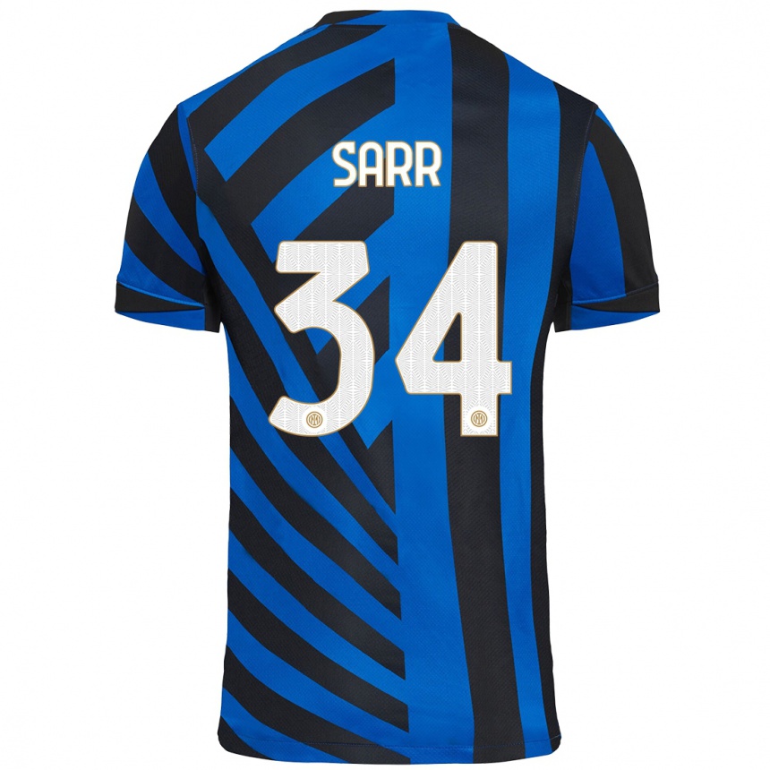 Niño Fútbol Camiseta Amadou Sarr #34 Azul Negro 1ª Equipación 2024/25 Argentina