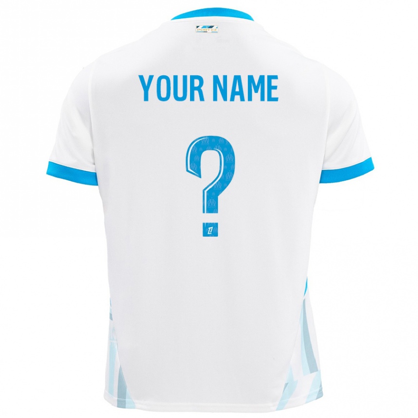 Niño Fútbol Camiseta Su Nombre #0 Blanco Azul Cielo 1ª Equipación 2024/25 Argentina