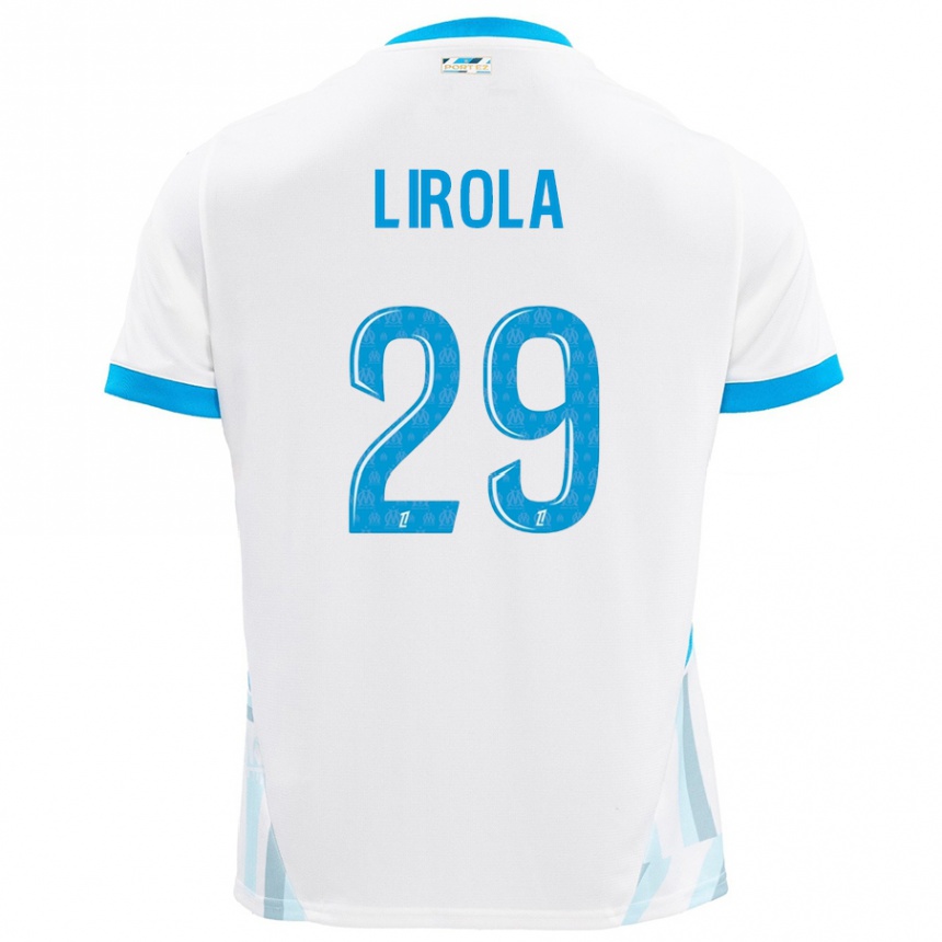 Niño Fútbol Camiseta Pol Lirola #29 Blanco Azul Cielo 1ª Equipación 2024/25 Argentina