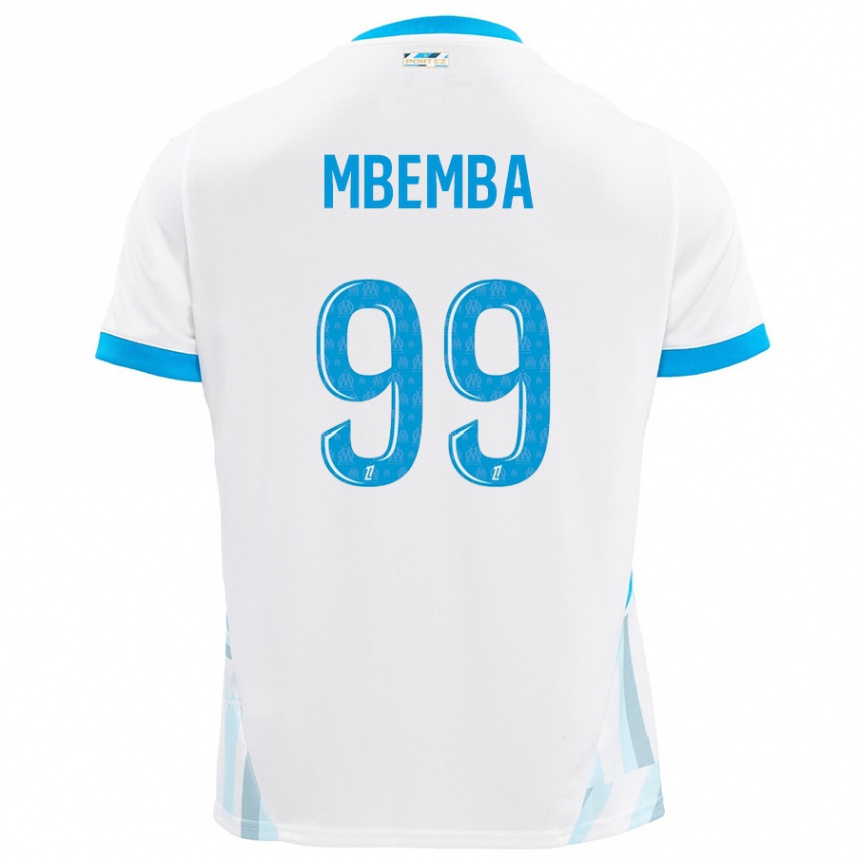 Niño Fútbol Camiseta Chancel Mbemba #99 Blanco Azul Cielo 1ª Equipación 2024/25 Argentina