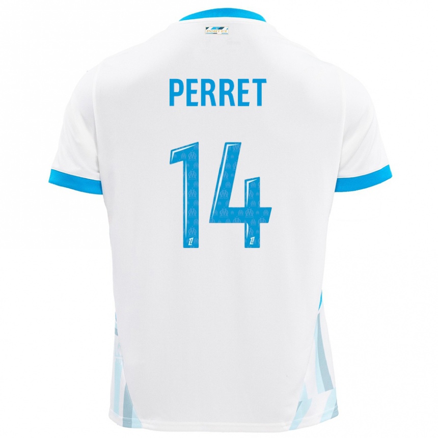 Niño Fútbol Camiseta Jenny Perret #14 Blanco Azul Cielo 1ª Equipación 2024/25 Argentina