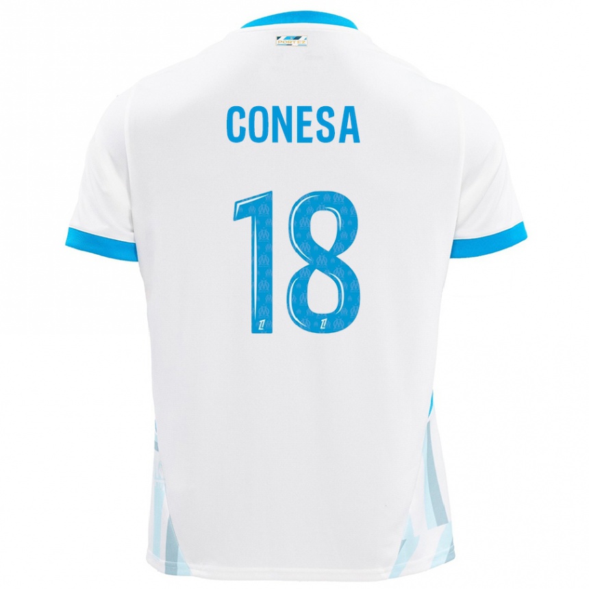 Niño Fútbol Camiseta Anna Conesa #18 Blanco Azul Cielo 1ª Equipación 2024/25 Argentina