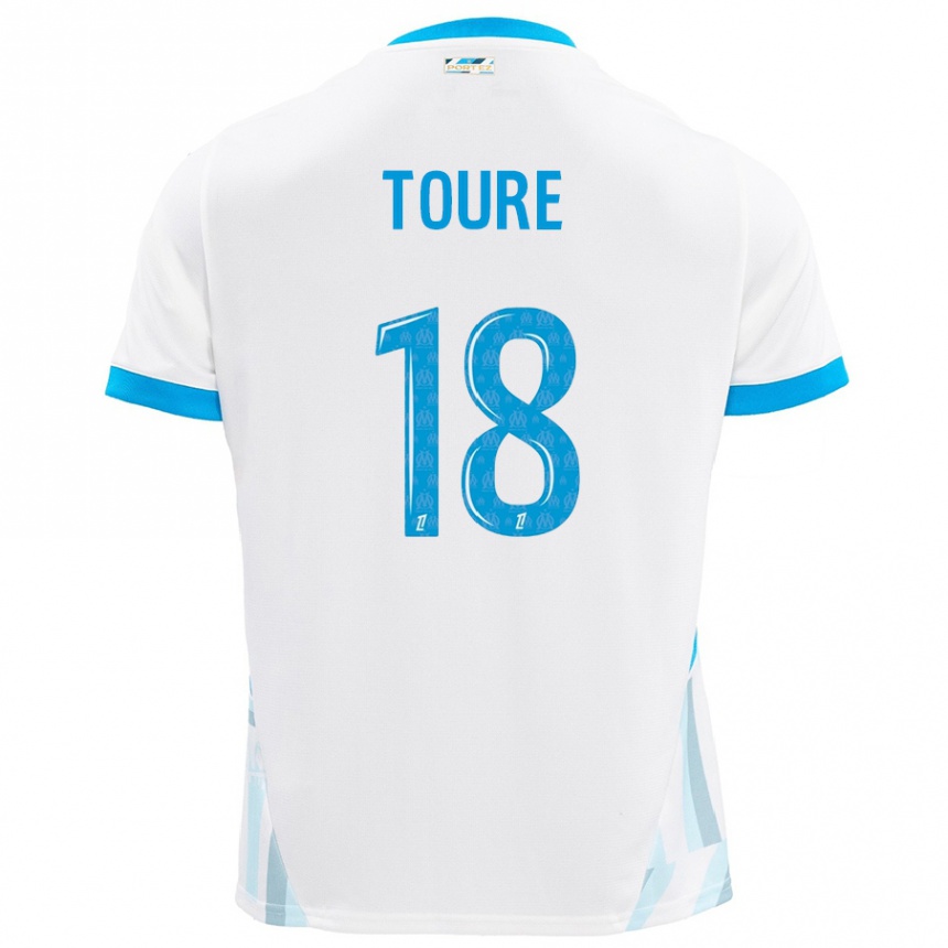 Niño Fútbol Camiseta Isaak Toure #18 Blanco Azul Cielo 1ª Equipación 2024/25 Argentina