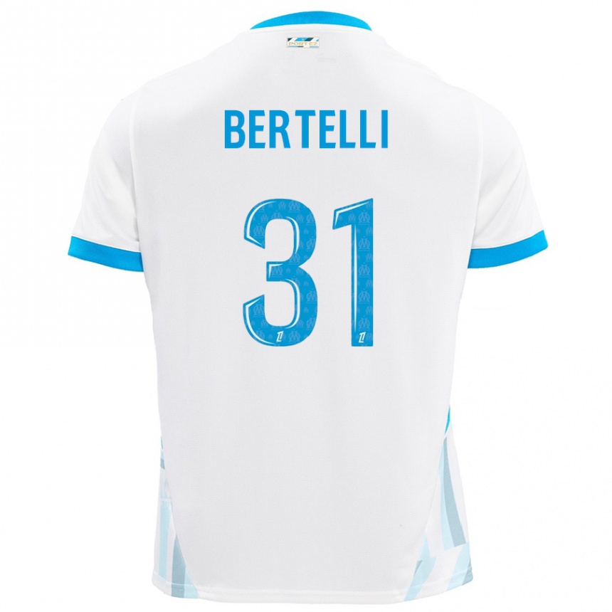 Niño Fútbol Camiseta Ugo Bertelli #31 Blanco Azul Cielo 1ª Equipación 2024/25 Argentina