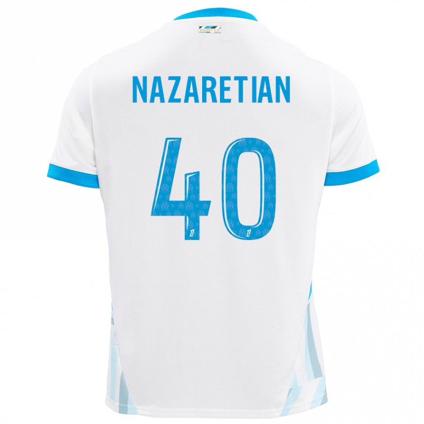 Niño Fútbol Camiseta Manuel Nazaretian #40 Blanco Azul Cielo 1ª Equipación 2024/25 Argentina