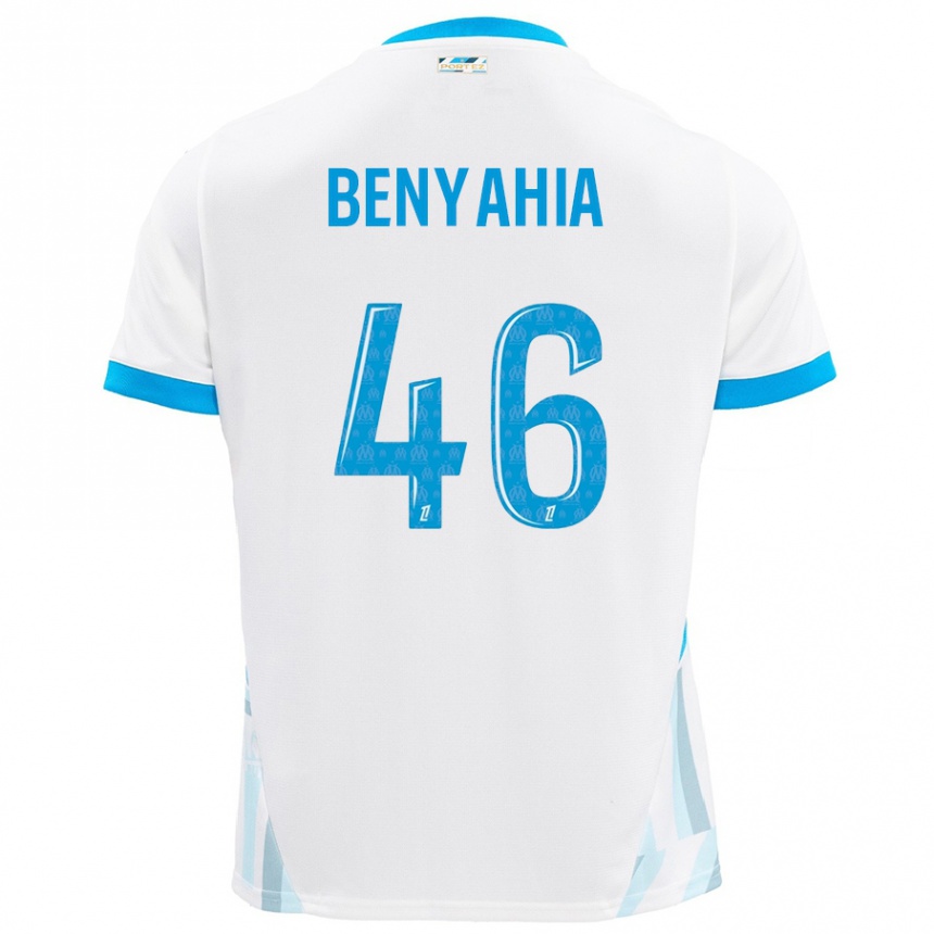 Niño Fútbol Camiseta Aylan Benyahia-Tani #46 Blanco Azul Cielo 1ª Equipación 2024/25 Argentina