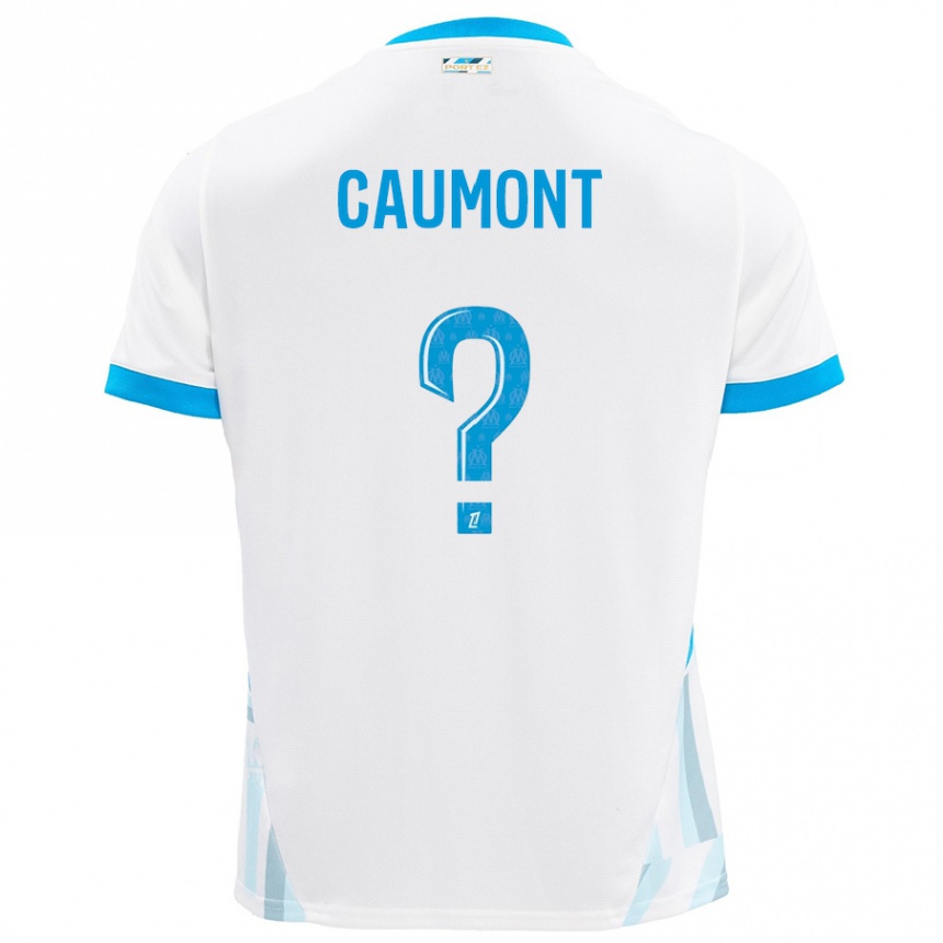 Niño Fútbol Camiseta Enzo Caumont #0 Blanco Azul Cielo 1ª Equipación 2024/25 Argentina