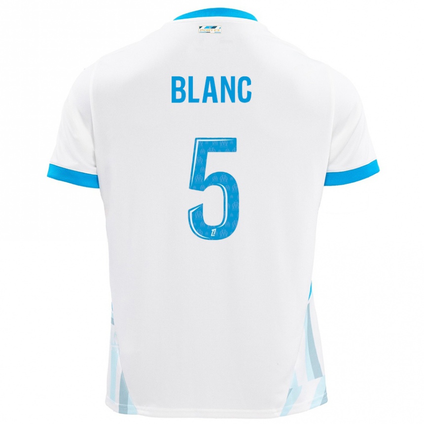 Niño Fútbol Camiseta Amandine Blanc #5 Blanco Azul Cielo 1ª Equipación 2024/25 Argentina