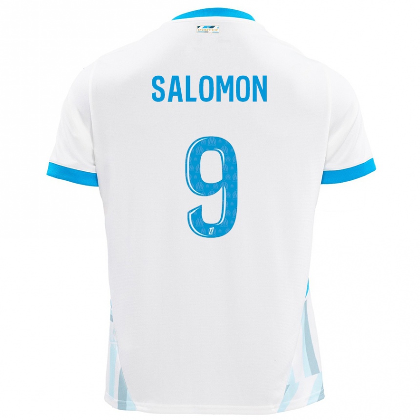 Niño Fútbol Camiseta Maeva Salomon #9 Blanco Azul Cielo 1ª Equipación 2024/25 Argentina