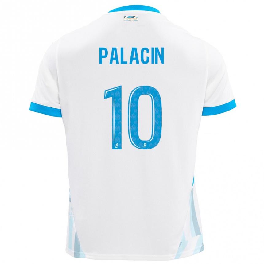 Niño Fútbol Camiseta Sara Palacin #10 Blanco Azul Cielo 1ª Equipación 2024/25 Argentina