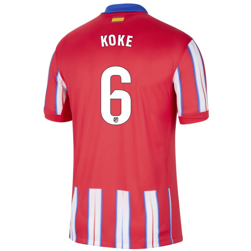 Niño Fútbol Camiseta Koke #6 Rojo Blanco Azul 1ª Equipación 2024/25 Argentina