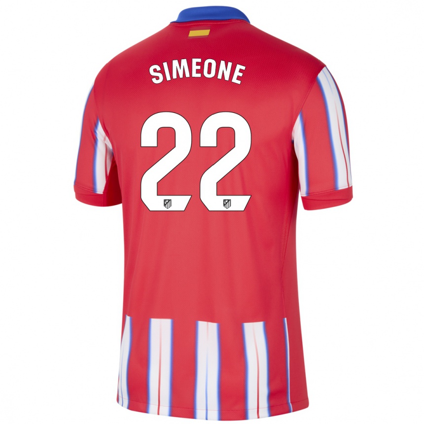 Niño Fútbol Camiseta Giuliano Simeone #22 Rojo Blanco Azul 1ª Equipación 2024/25 Argentina