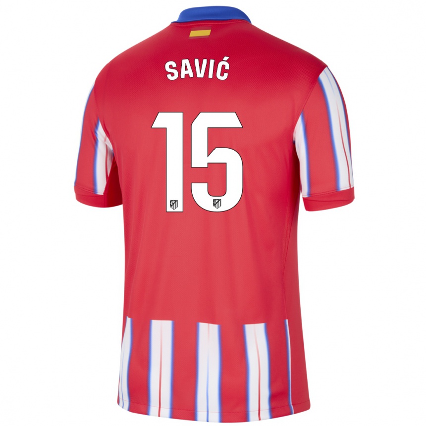 Niño Fútbol Camiseta Stefan Savic #15 Rojo Blanco Azul 1ª Equipación 2024/25 Argentina