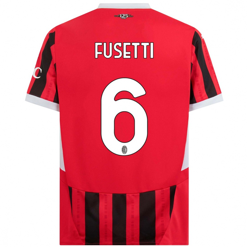 Niño Fútbol Camiseta Laura Fusetti #6 Rojo Negro 1ª Equipación 2024/25 Argentina