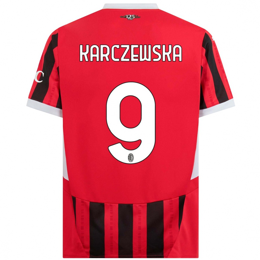 Niño Fútbol Camiseta Nikola Karczewska #9 Rojo Negro 1ª Equipación 2024/25 Argentina