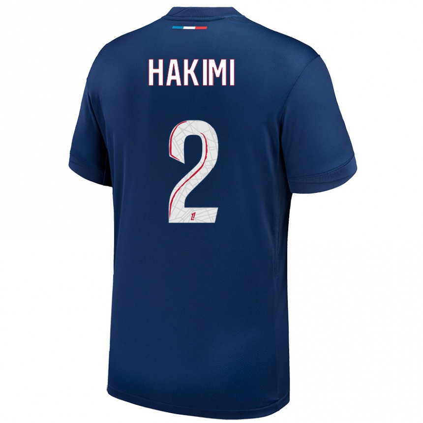 Niño Fútbol Camiseta Achraf Hakimi #2 Azul Marino Blanco 1ª Equipación 2024/25 Argentina