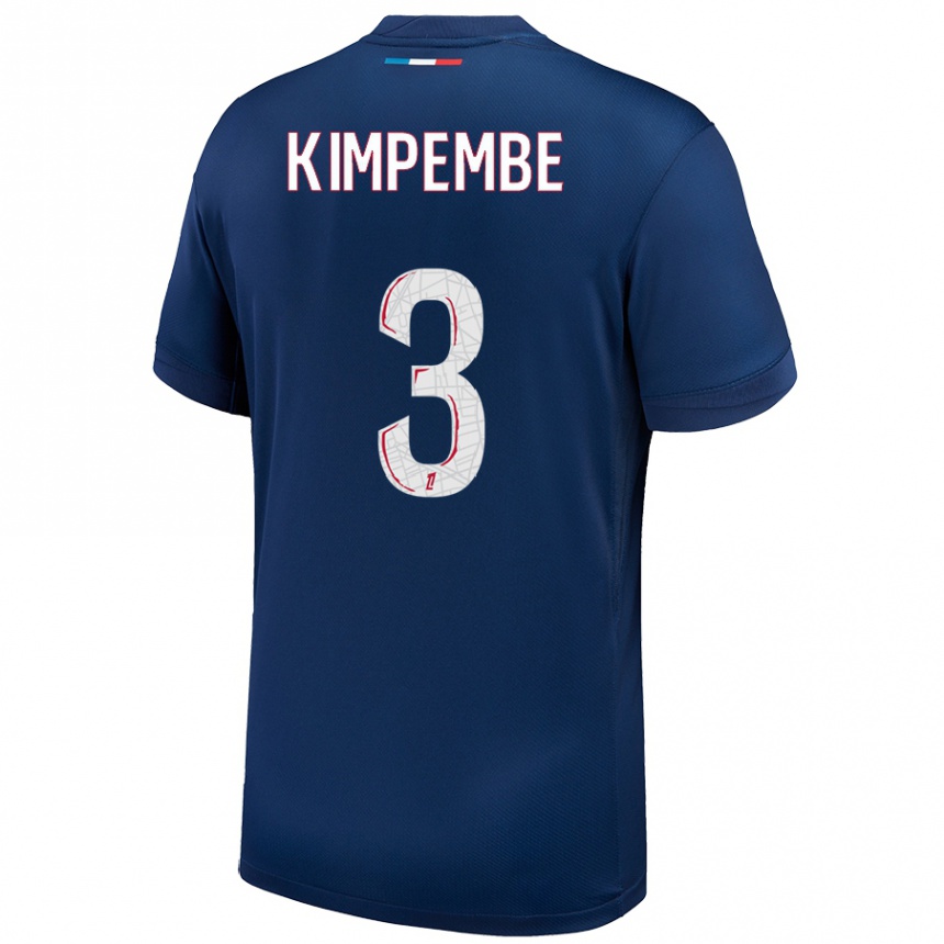 Niño Fútbol Camiseta Presnel Kimpembe #3 Azul Marino Blanco 1ª Equipación 2024/25 Argentina