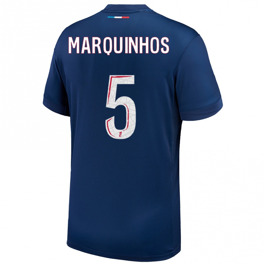 Niño Fútbol Camiseta Marquinhos #5 Azul Marino Blanco 1ª Equipación 2024/25 Argentina