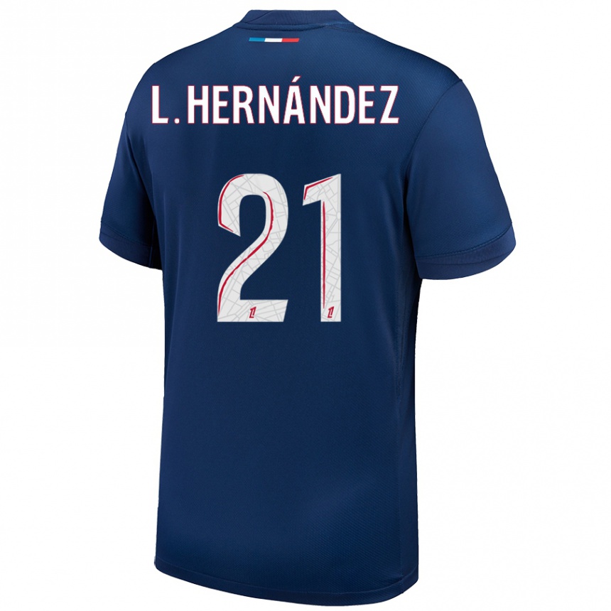 Niño Fútbol Camiseta Lucas Hernández #21 Azul Marino Blanco 1ª Equipación 2024/25 Argentina