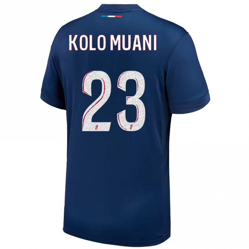 Niño Fútbol Camiseta Randal Kolo Muani #23 Azul Marino Blanco 1ª Equipación 2024/25 Argentina