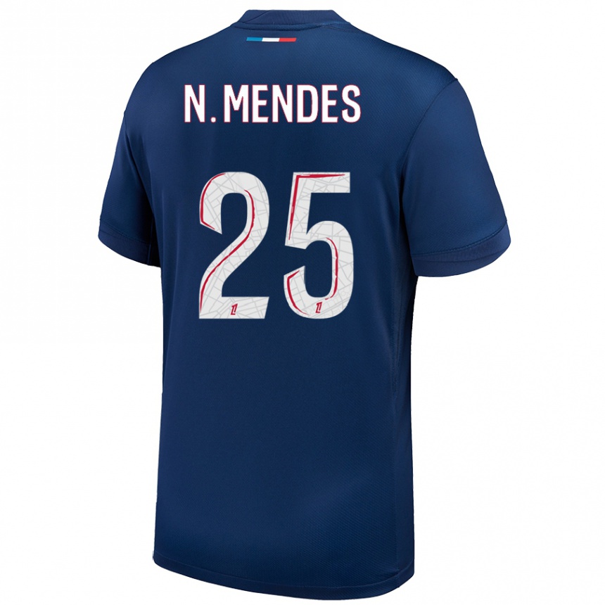 Niño Fútbol Camiseta Nuno Mendes #25 Azul Marino Blanco 1ª Equipación 2024/25 Argentina