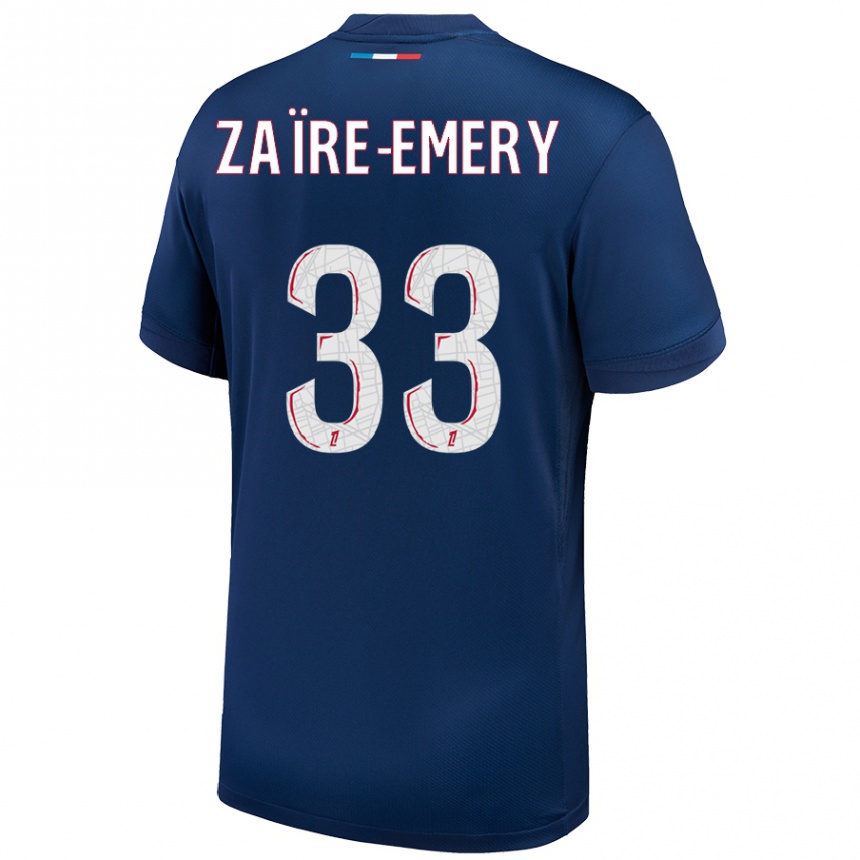 Niño Fútbol Camiseta Warren Zaire Emery #33 Azul Marino Blanco 1ª Equipación 2024/25 Argentina